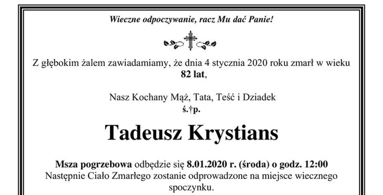 Zmarł Tadeusz Krystians